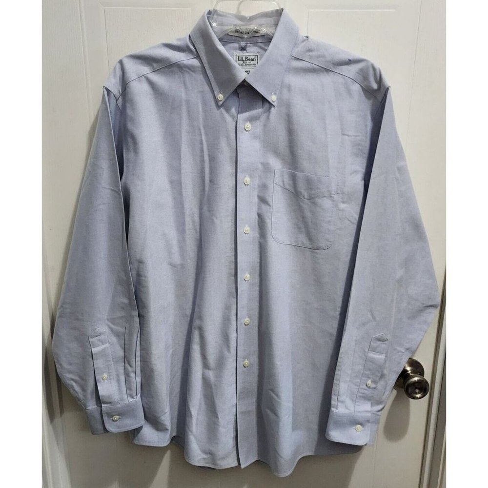 LL Bean Wrinkle Resistant Blue Button Down Long Sleeve Shirt‎ Size 16-34 Cotton